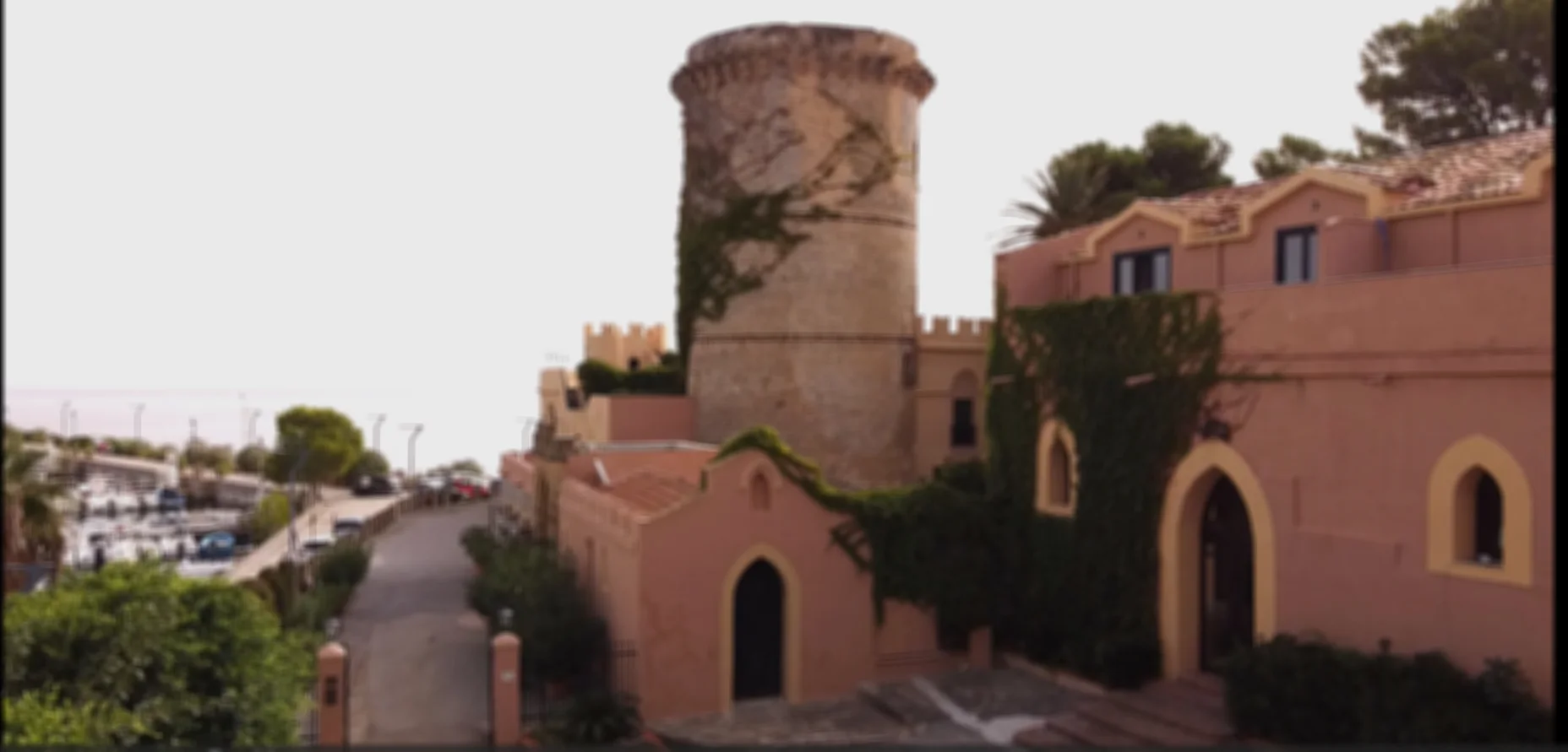 Castle walls and terrace beside the sea