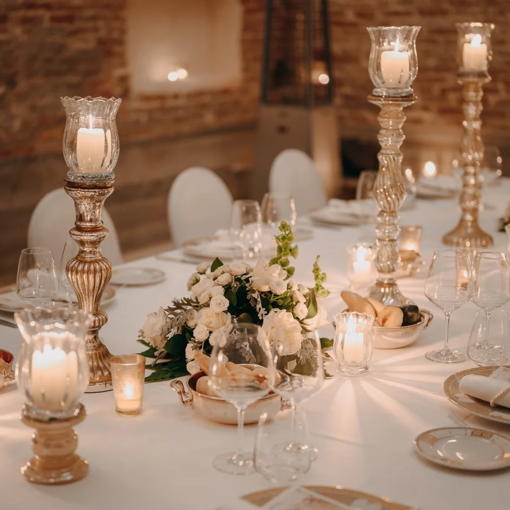 Flowers and candles on a reception table