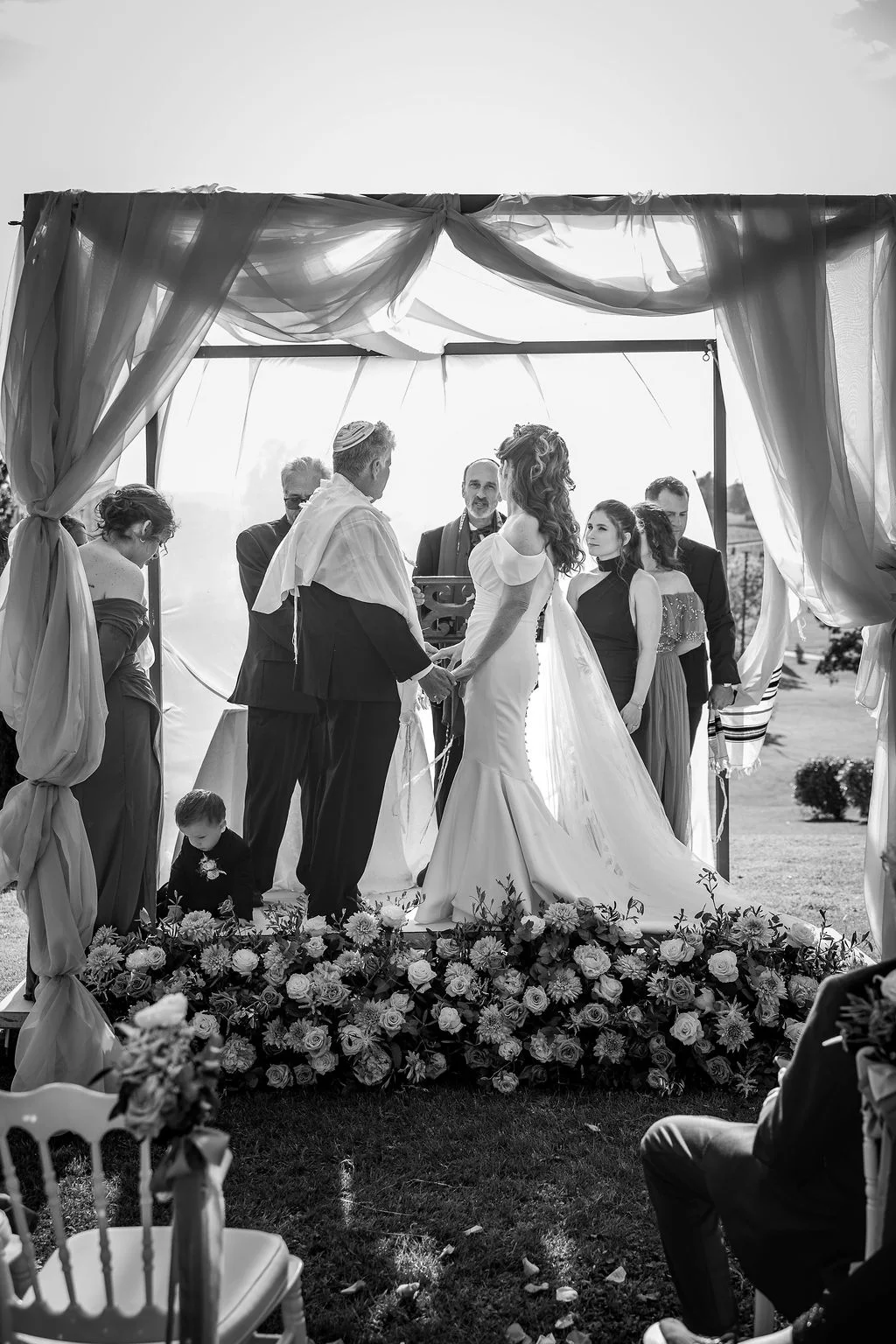 Black-and-white ceremony photograph
