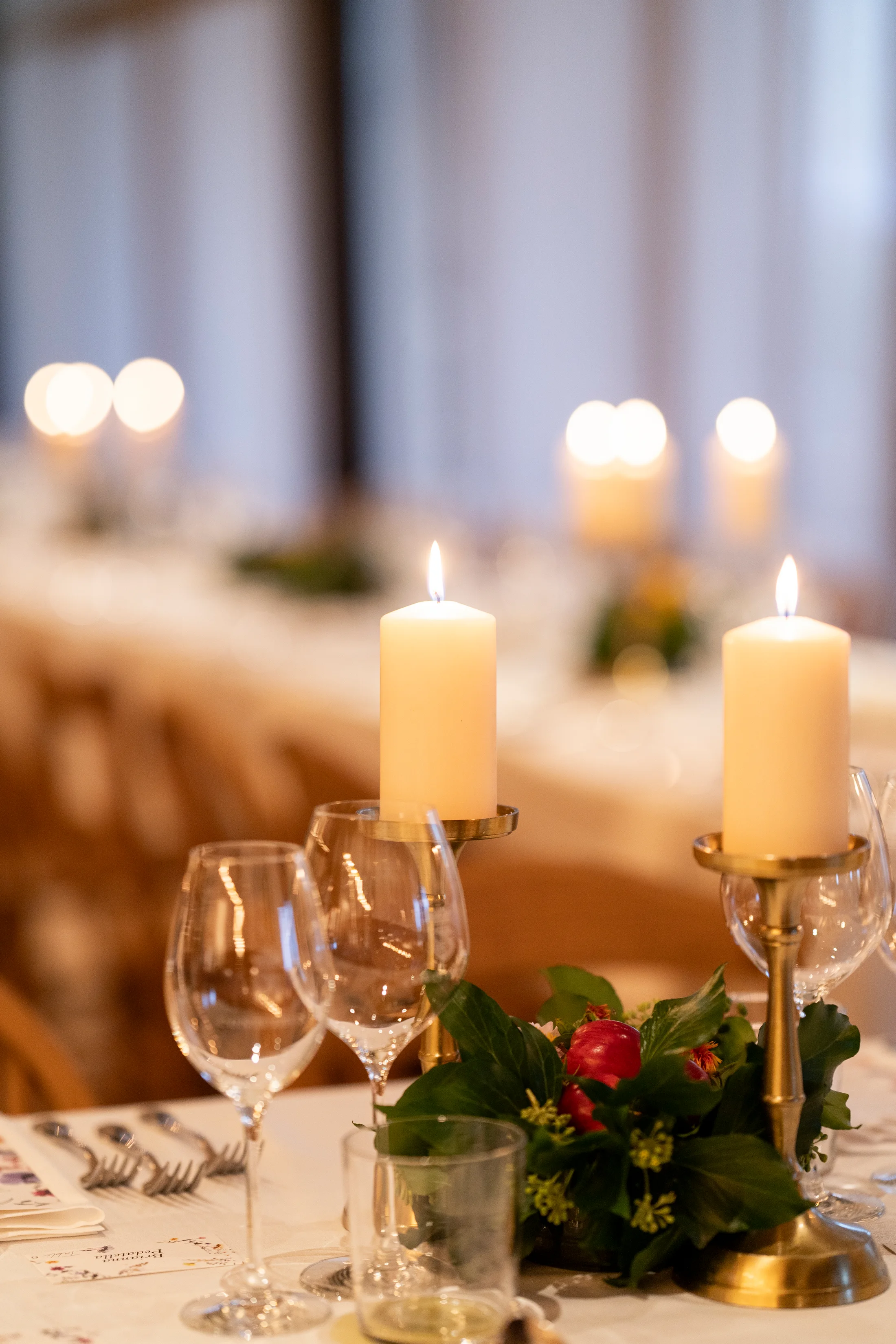 Candles and glassware on a wedding table