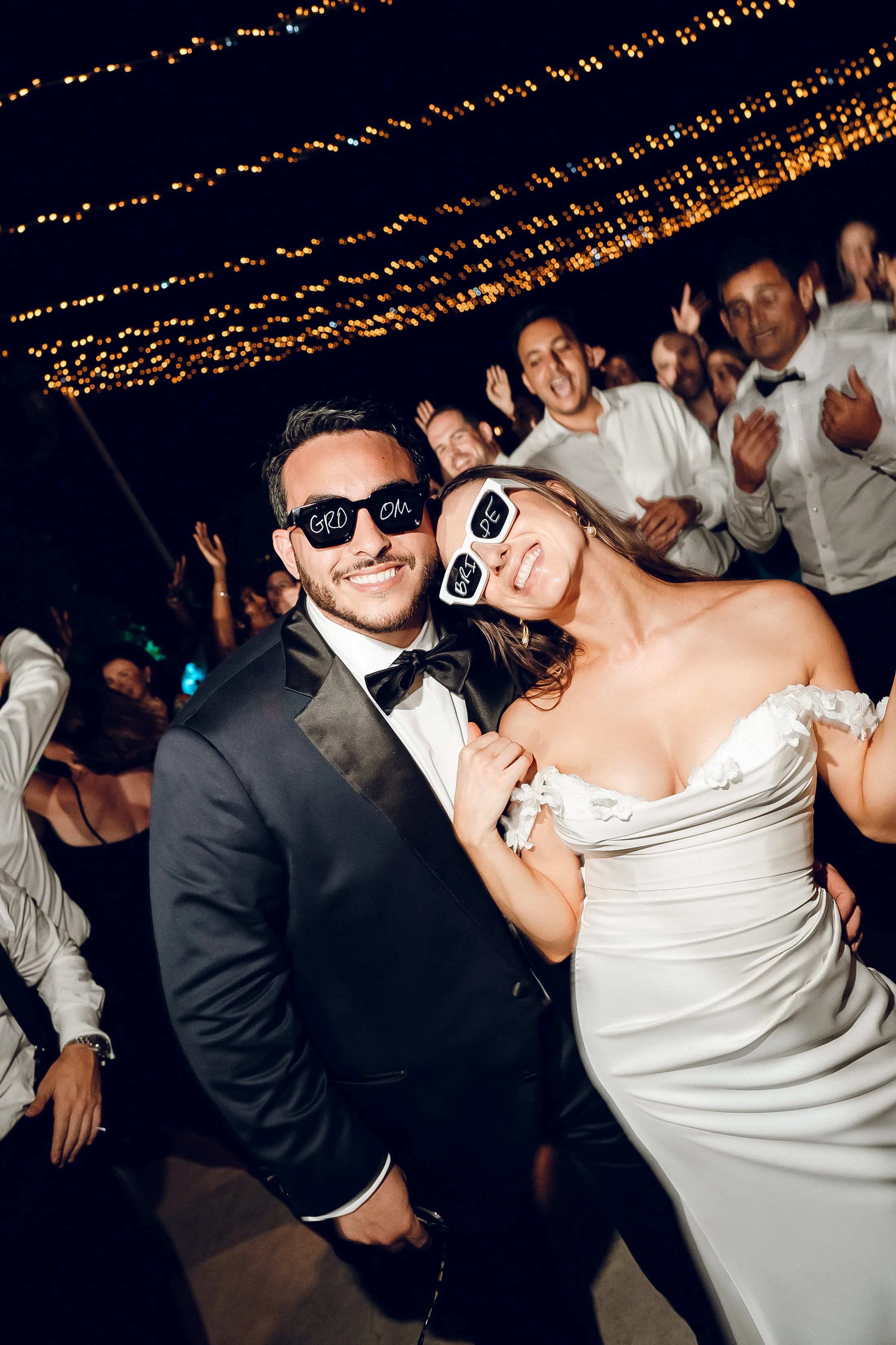 Bride and groom celebrating on the dance floor